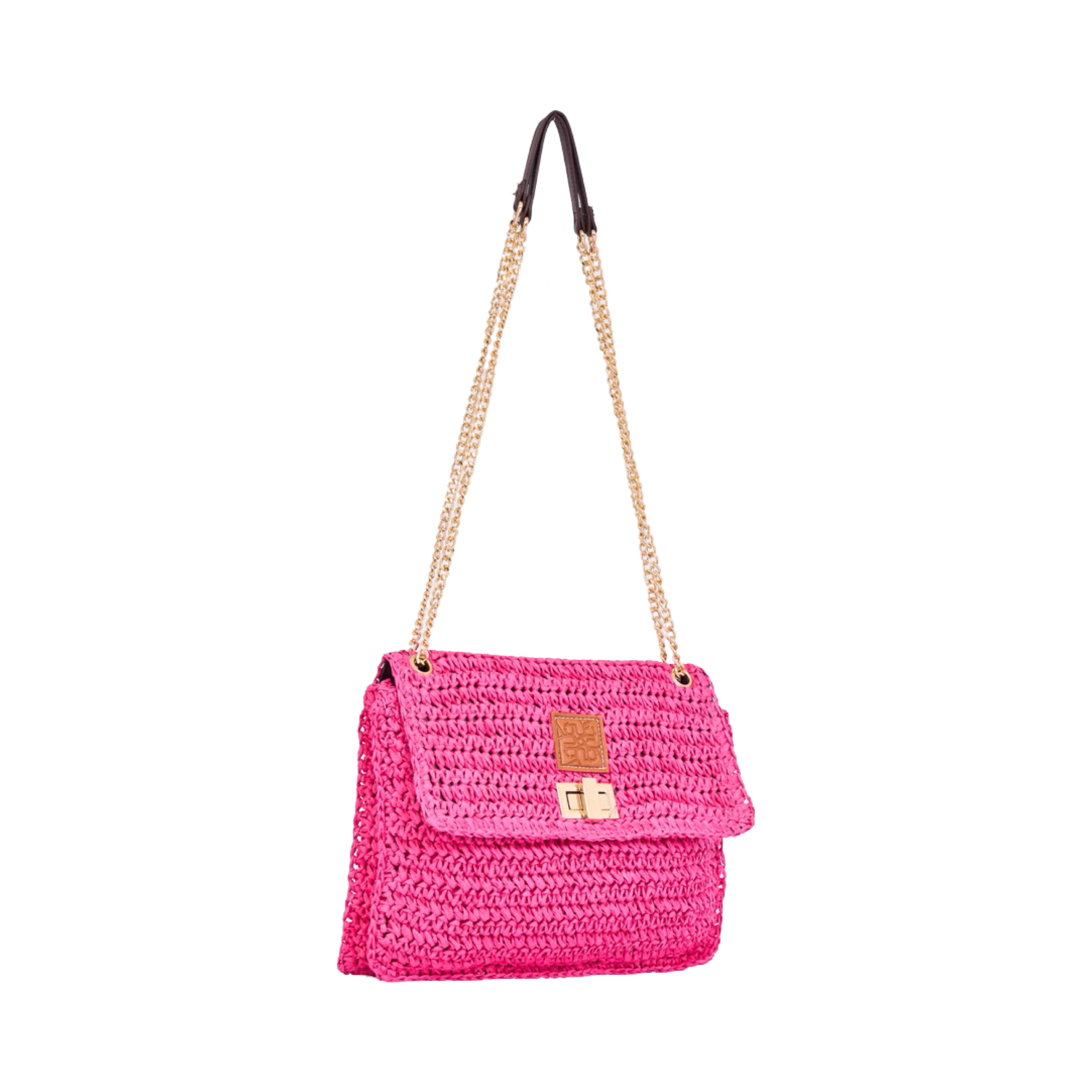 Everyday Earth – Straw Bag  With Chian Strap – Fuchsia