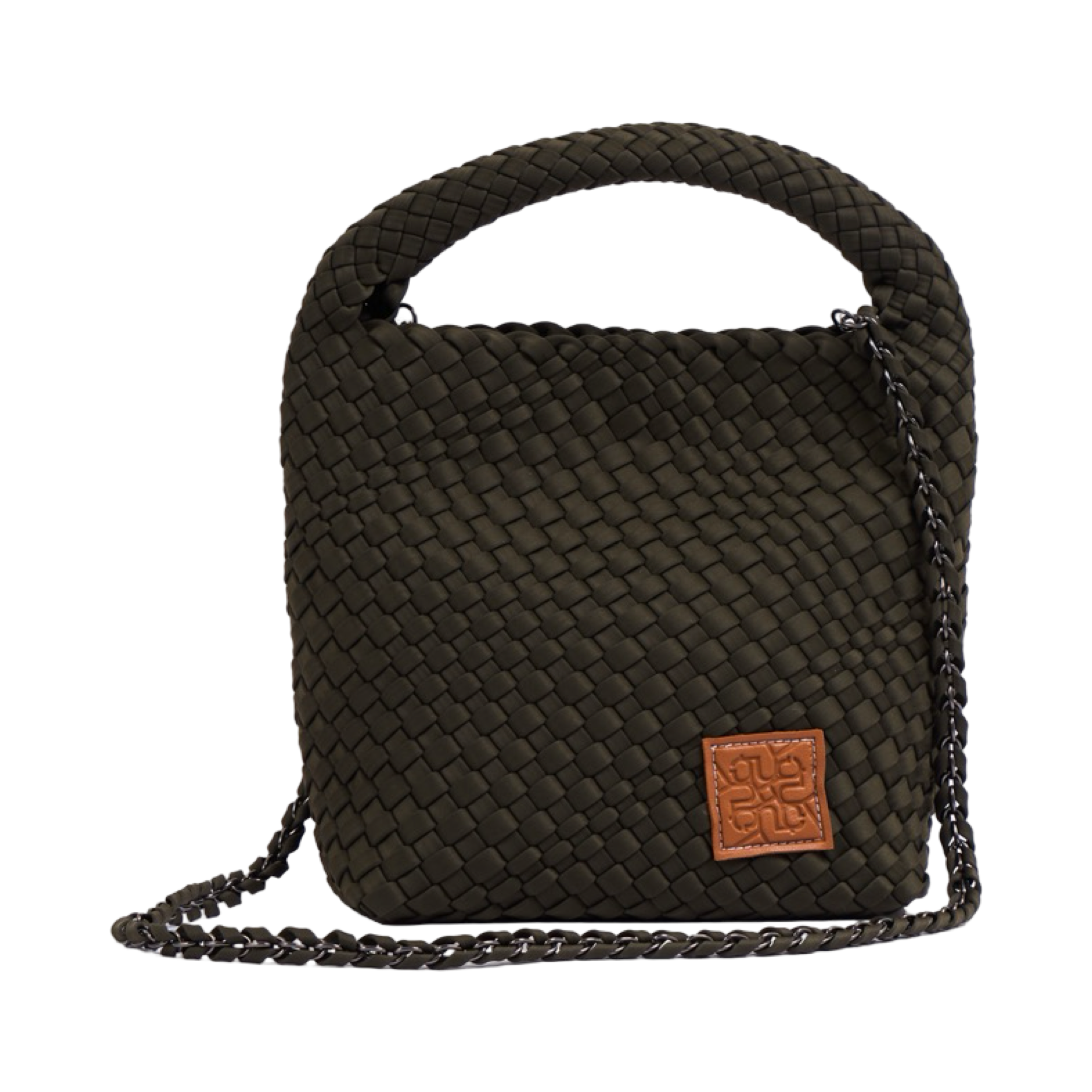 Midnight Weave – Woven Satin Tote Bag M – Dark Olive