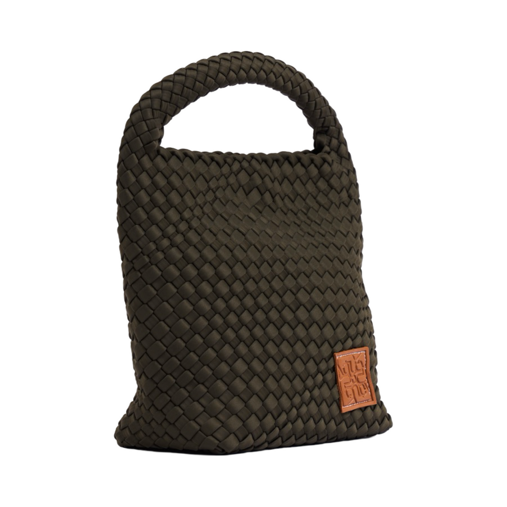 Midnight Weave – Woven Satin Tote Bag M – Dark Olive
