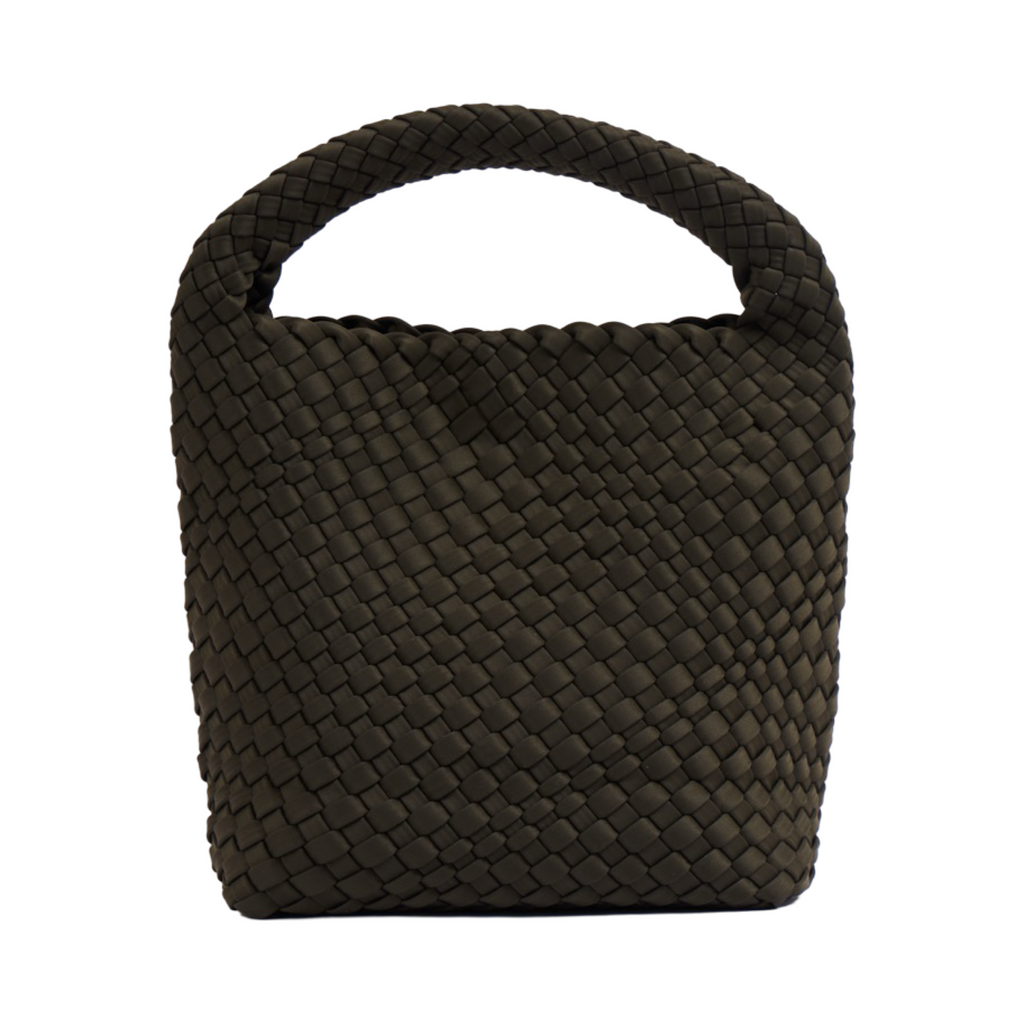 Midnight Weave – Woven Satin Tote Bag M – Dark Olive