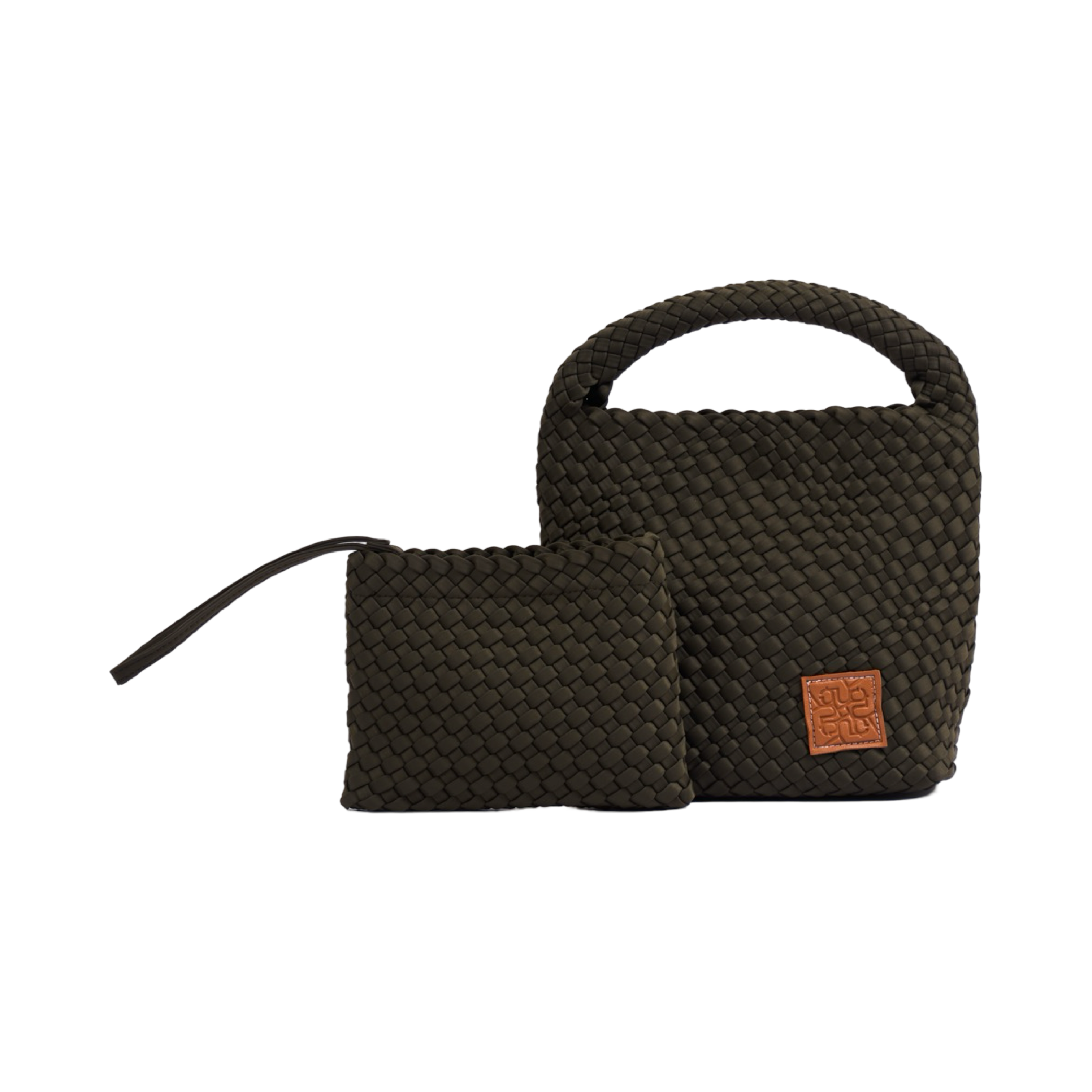 Midnight Weave – Woven Satin Tote Bag M – Dark Olive