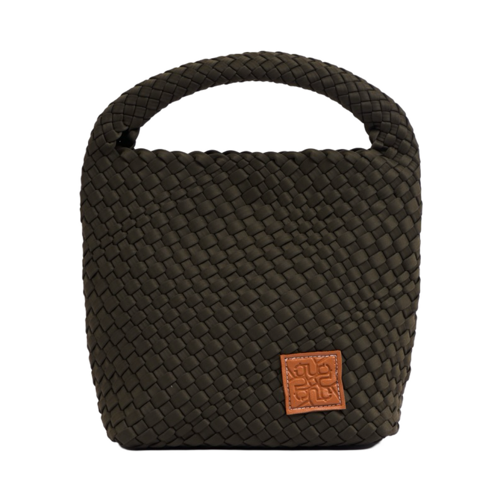 Midnight Weave – Woven Satin Tote Bag M – Dark Olive