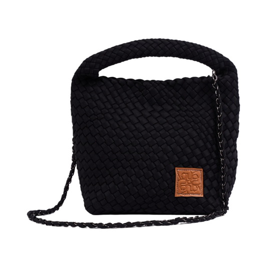 Woven Satin Tote Bag M - Black
