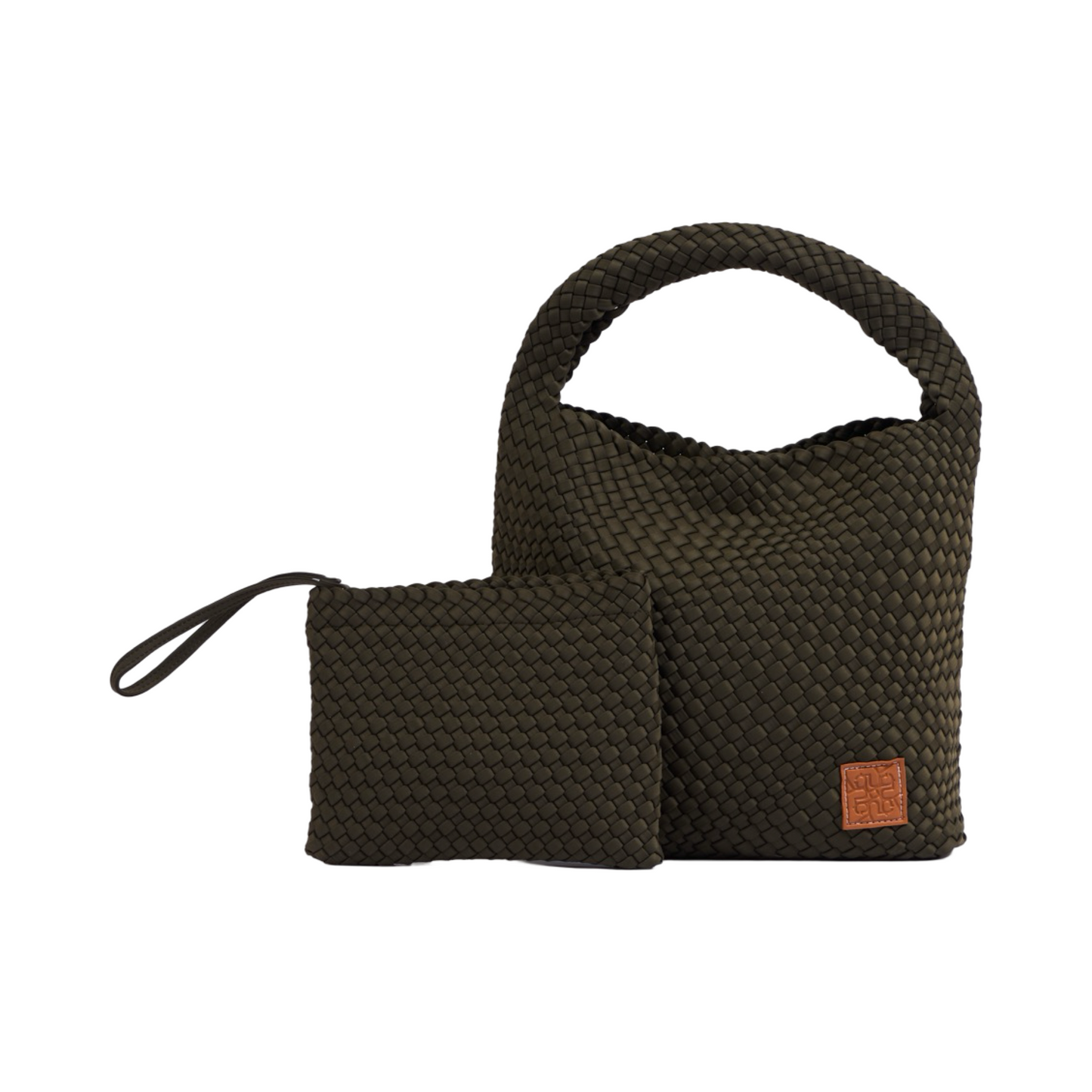 Woven Satin Tote Bag L - Dark Olive