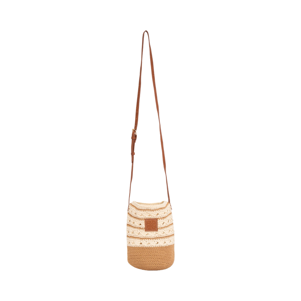 Knitted Crossbody Bag - Brown White