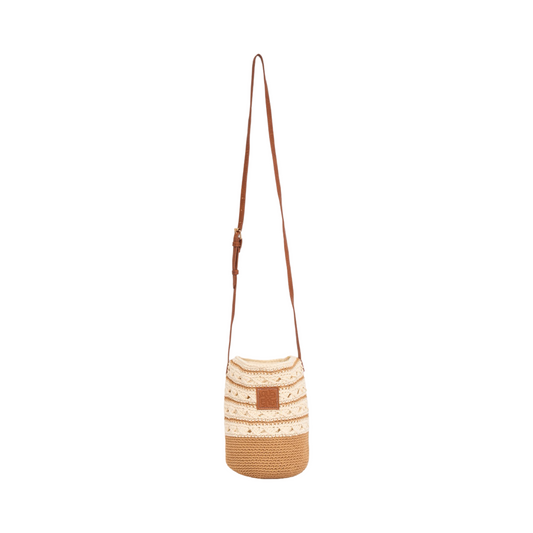 Knitted Crossbody Bag - Brown White