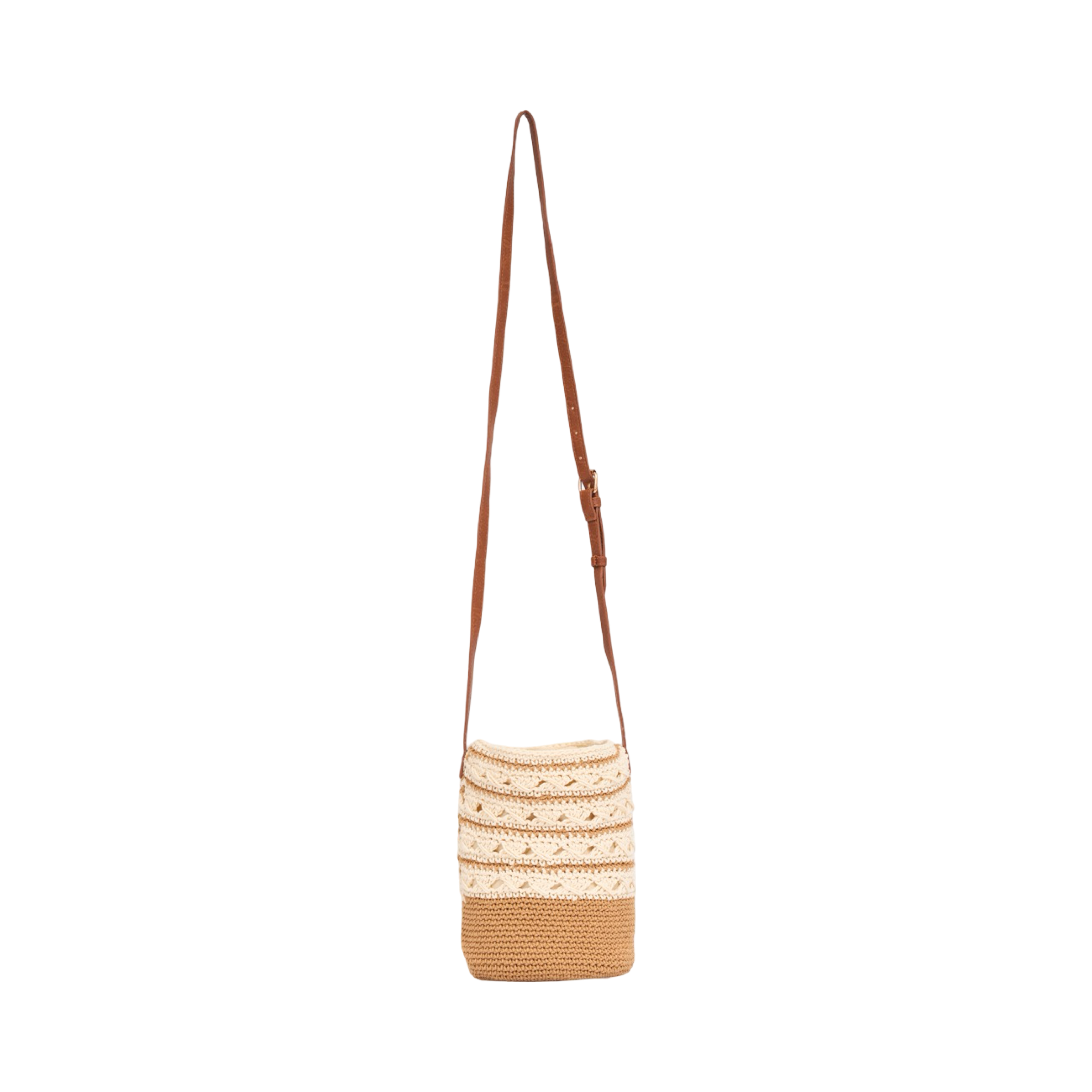 Knitted Crossbody Bag - Brown White