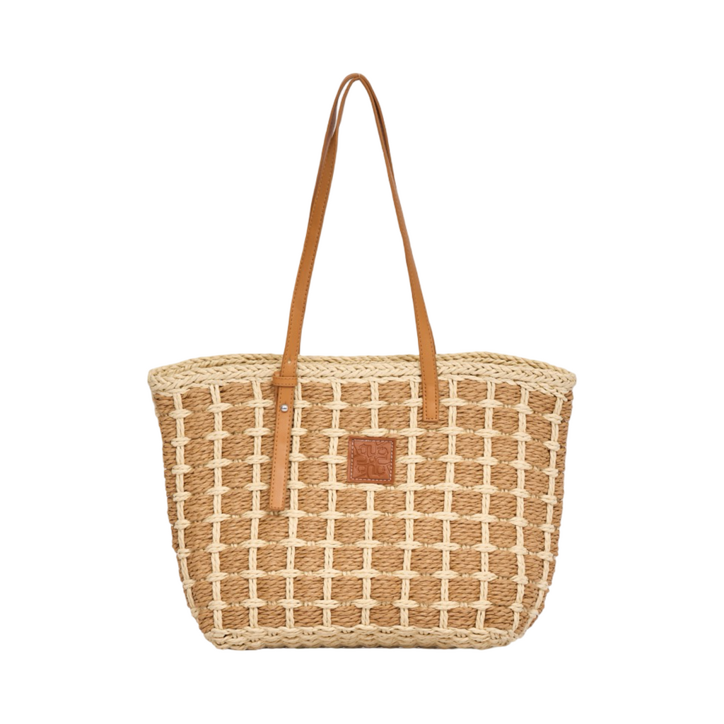 Everyday Earth – Straw Grid Tote Bag – Brown