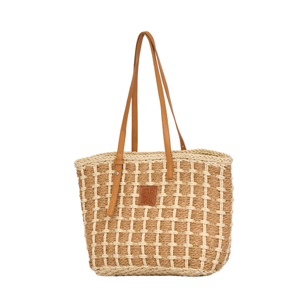 Everyday Earth – Straw Grid Tote Bag – Brown