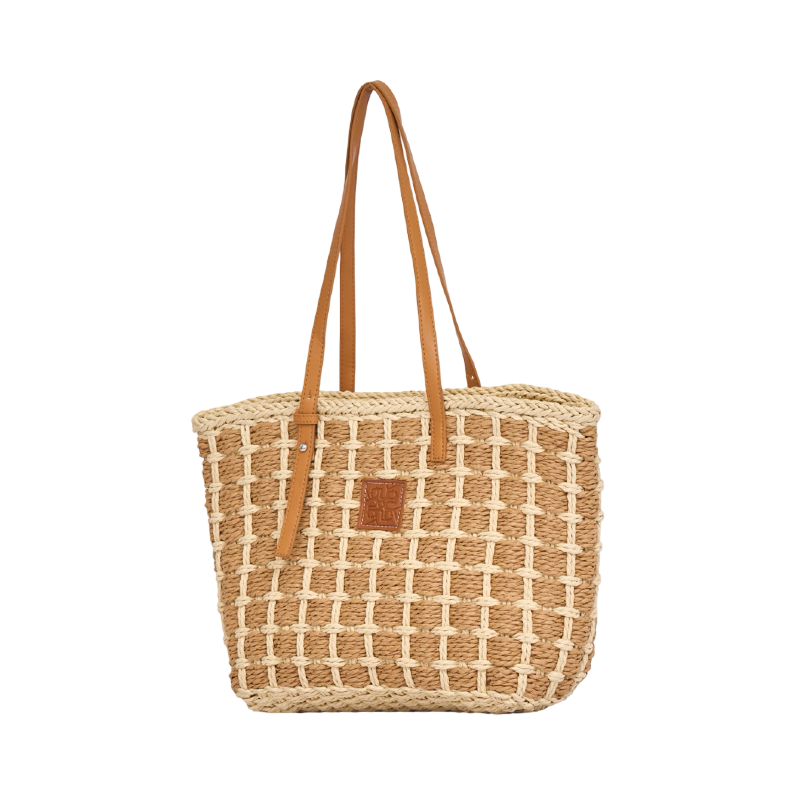 Everyday Earth – Straw Grid Tote Bag – Brown