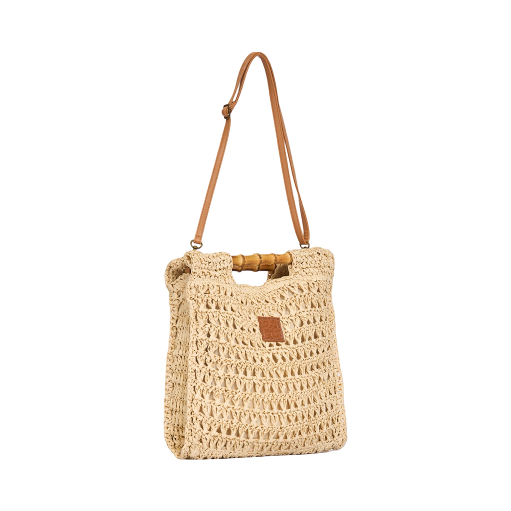 Everyday Earth – Straw Tote Clutch with Wood Handle – Beige