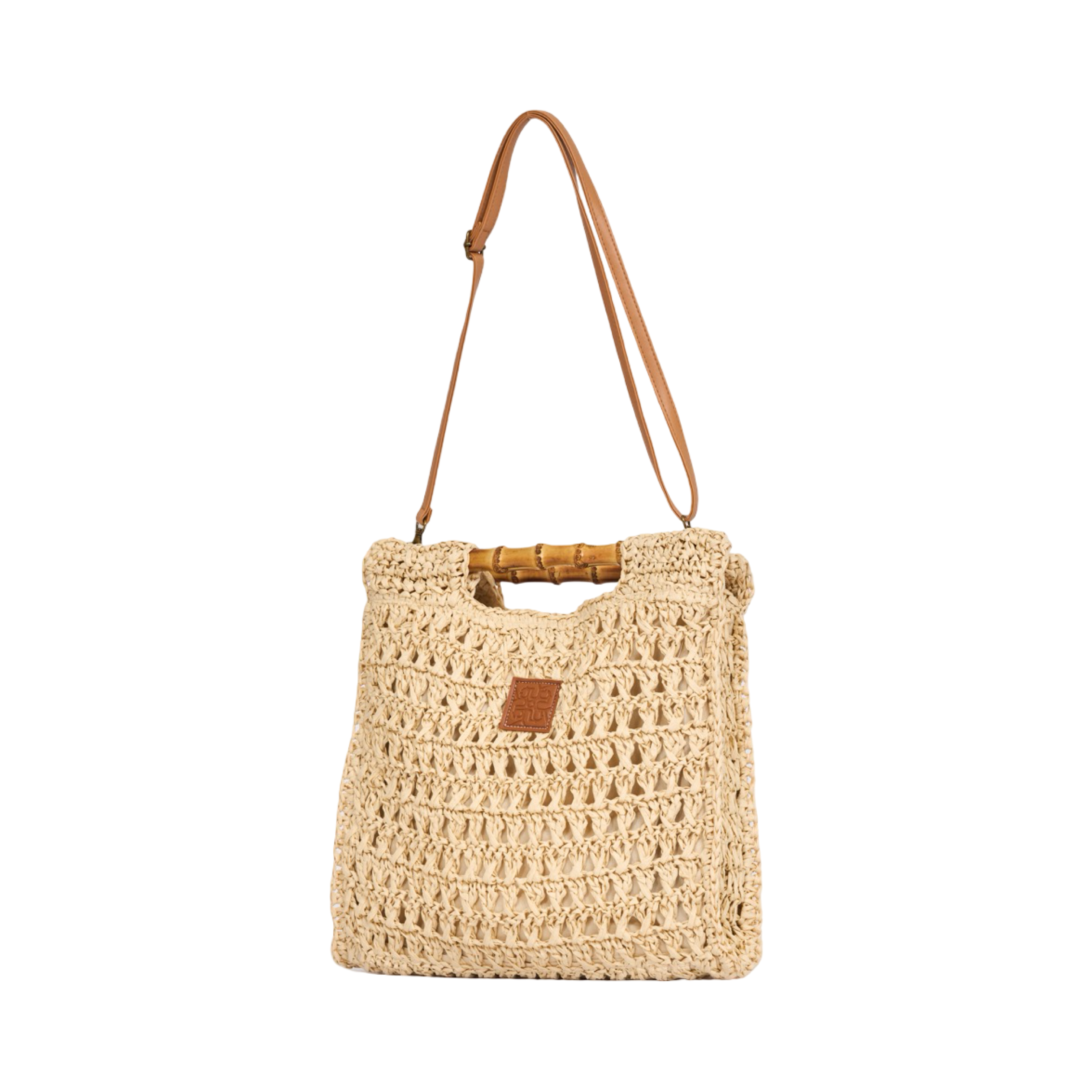 Everyday Earth – Straw Tote Clutch with Wood Handle – Beige