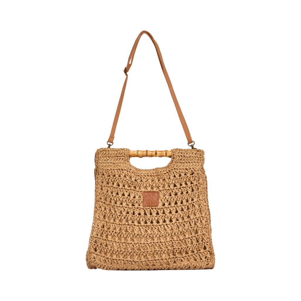 Everyday Earth – Straw Tote Clutch with Wood Handle – Brown