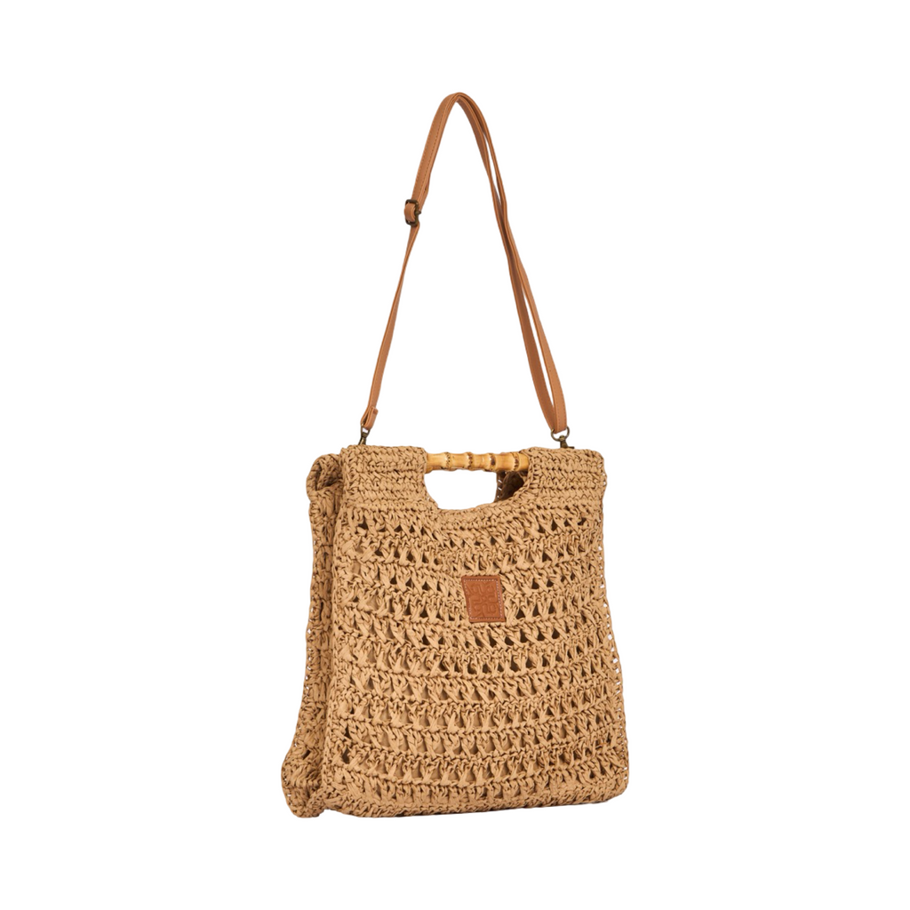 Everyday Earth – Straw Tote Clutch with Wood Handle – Brown
