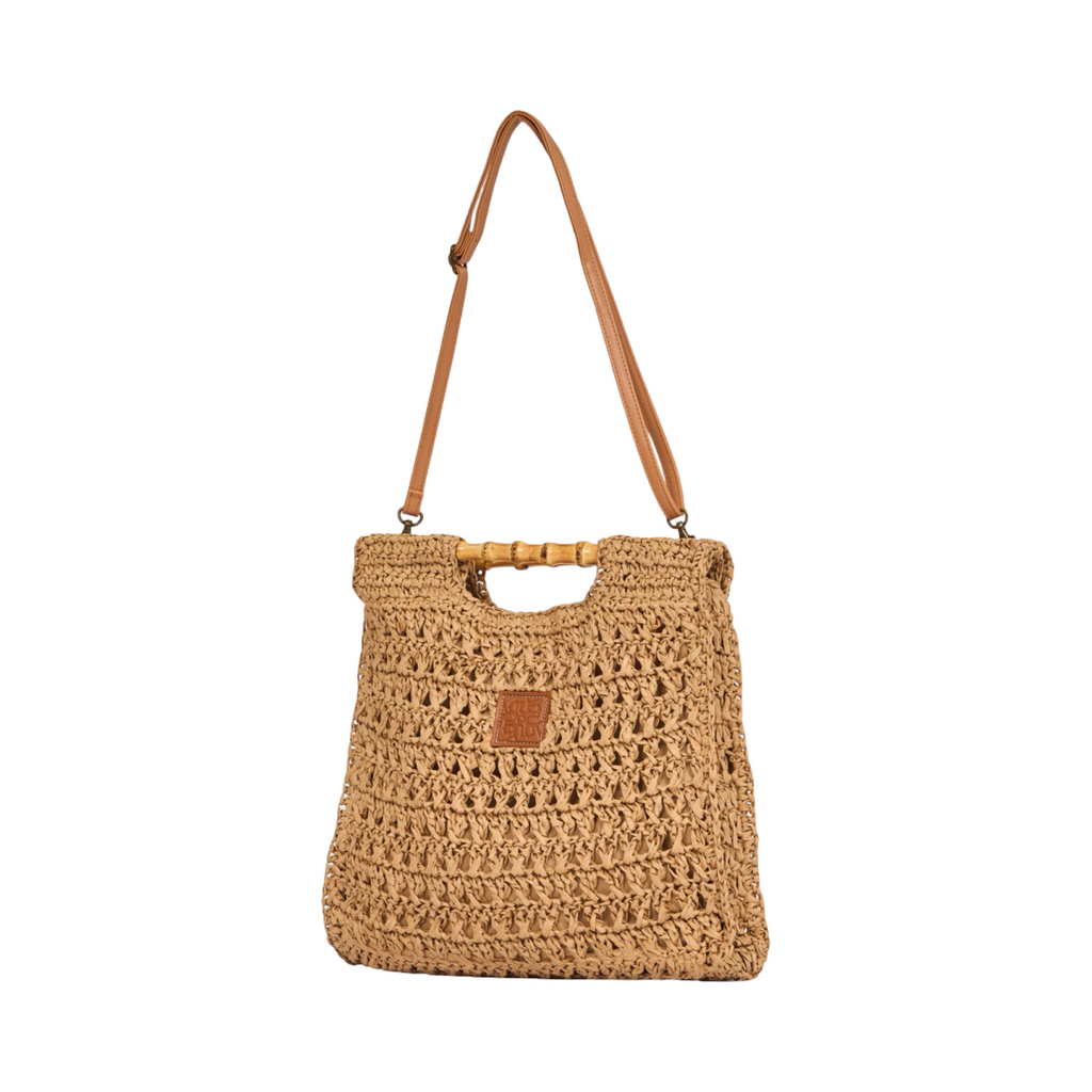 Everyday Earth – Straw Tote Clutch with Wood Handle – Brown