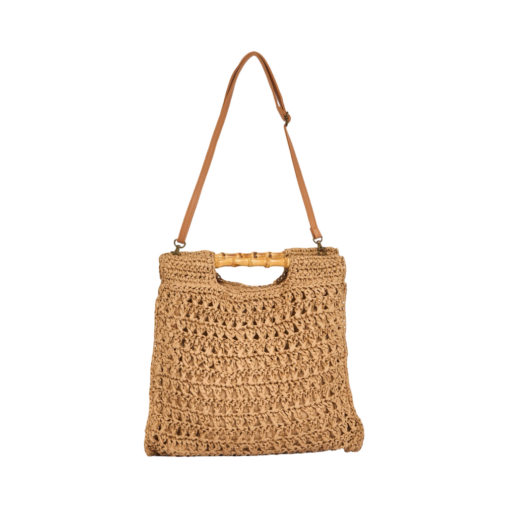 Everyday Earth – Straw Tote Clutch with Wood Handle – Brown