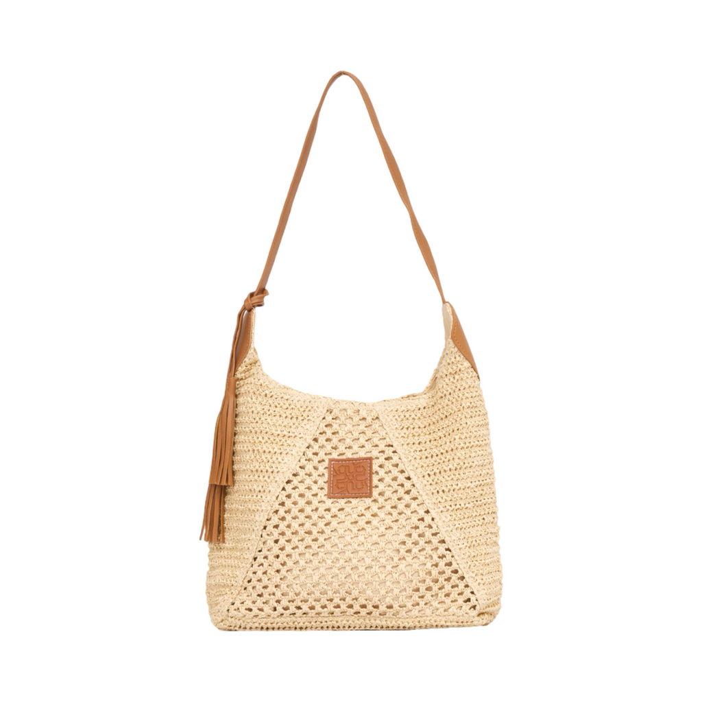 Everyday Earth – Straw Shoulder Bag With Tassel – Beige