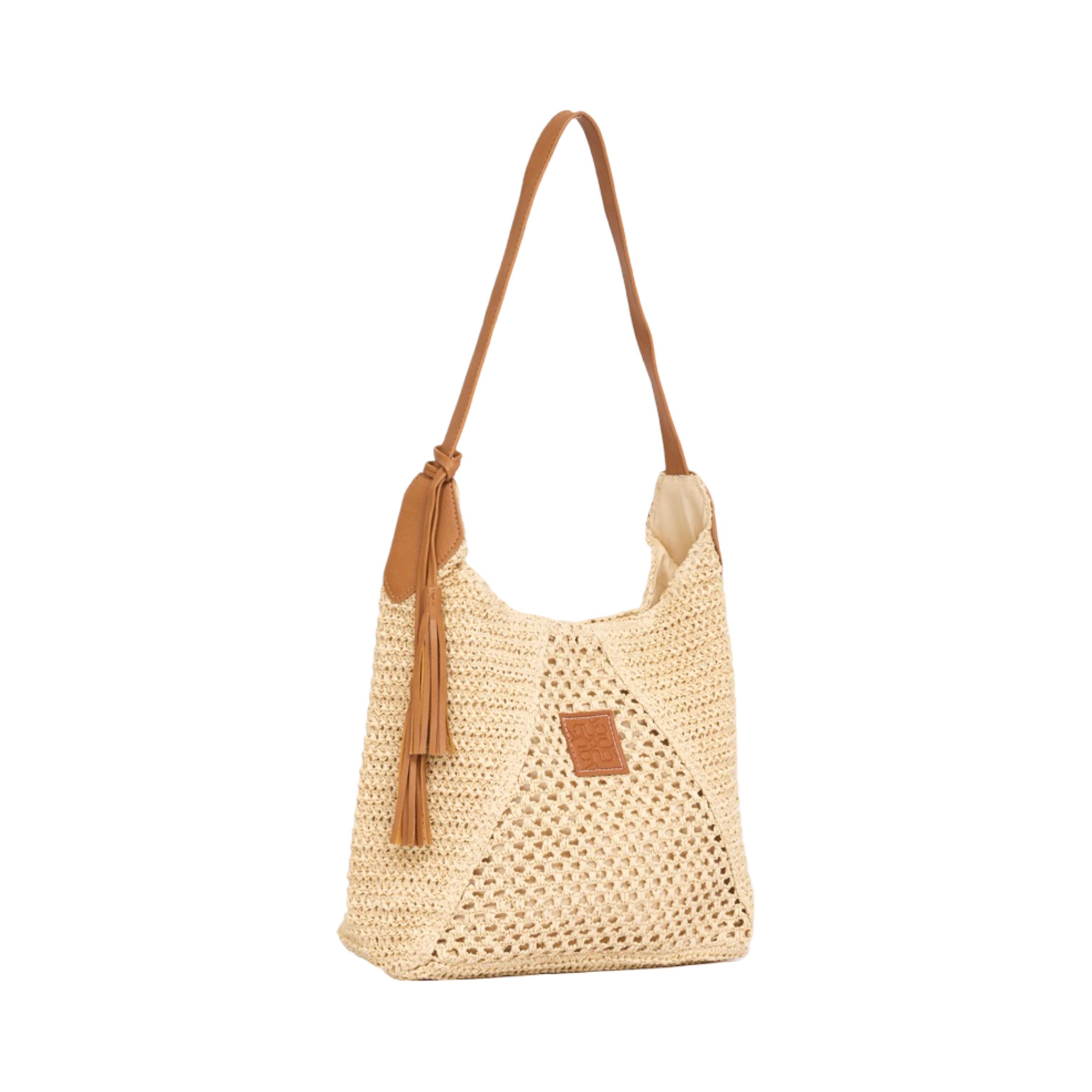 Everyday Earth – Straw Shoulder Bag With Tassel – Beige