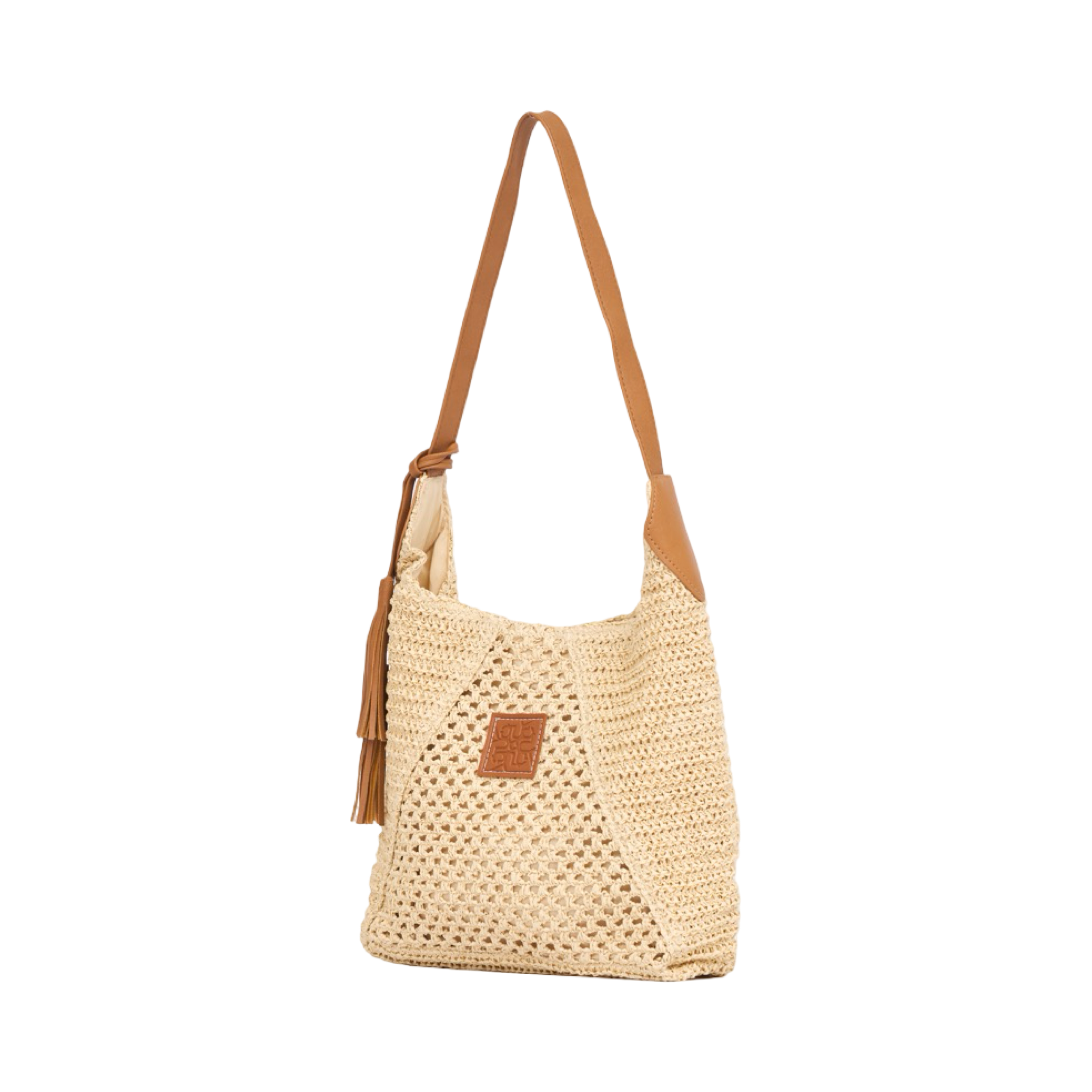 Everyday Earth – Straw Shoulder Bag With Tassel – Beige