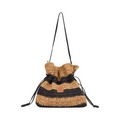 Everyday Earth – Drawstring Strips Straw Shoulder Bag – Brown