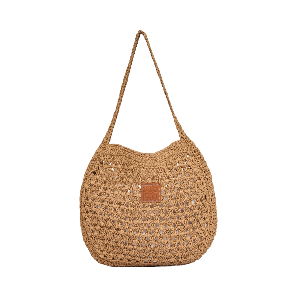 Knitted Hobo Tote Bag - Brown