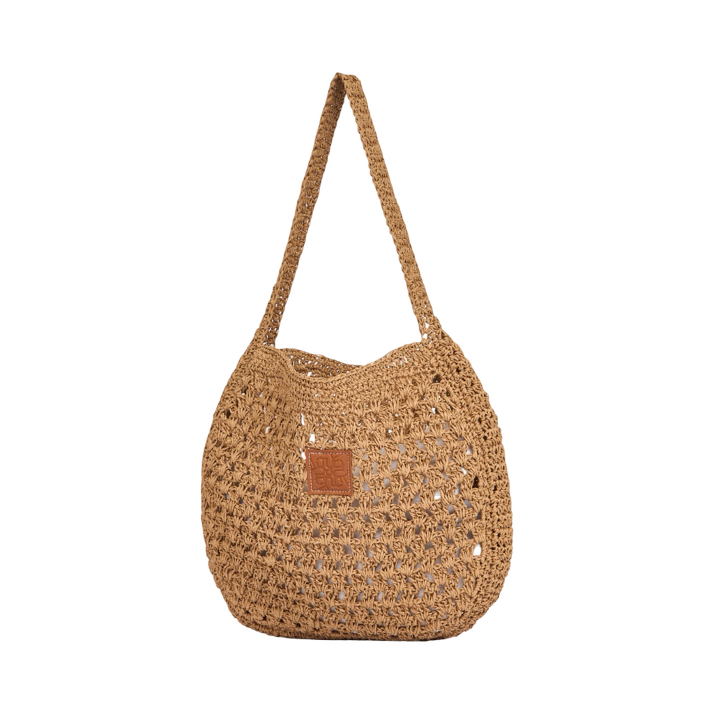 Knitted Hobo Tote Bag - Brown