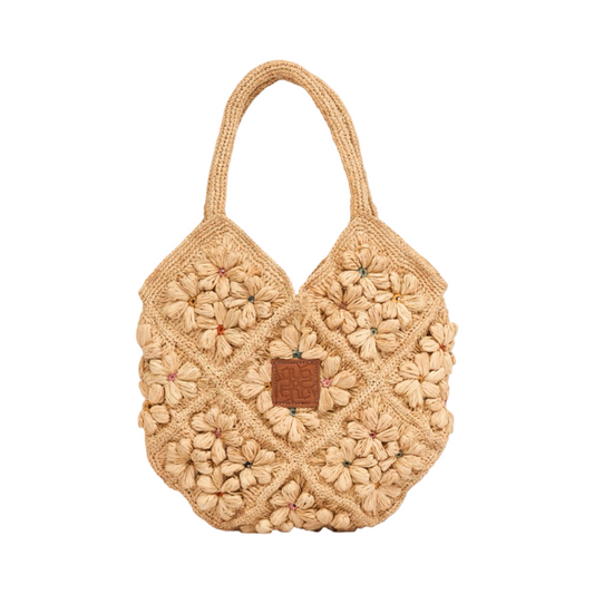 Everyday Floral Straw Shoulder Bag - Brown