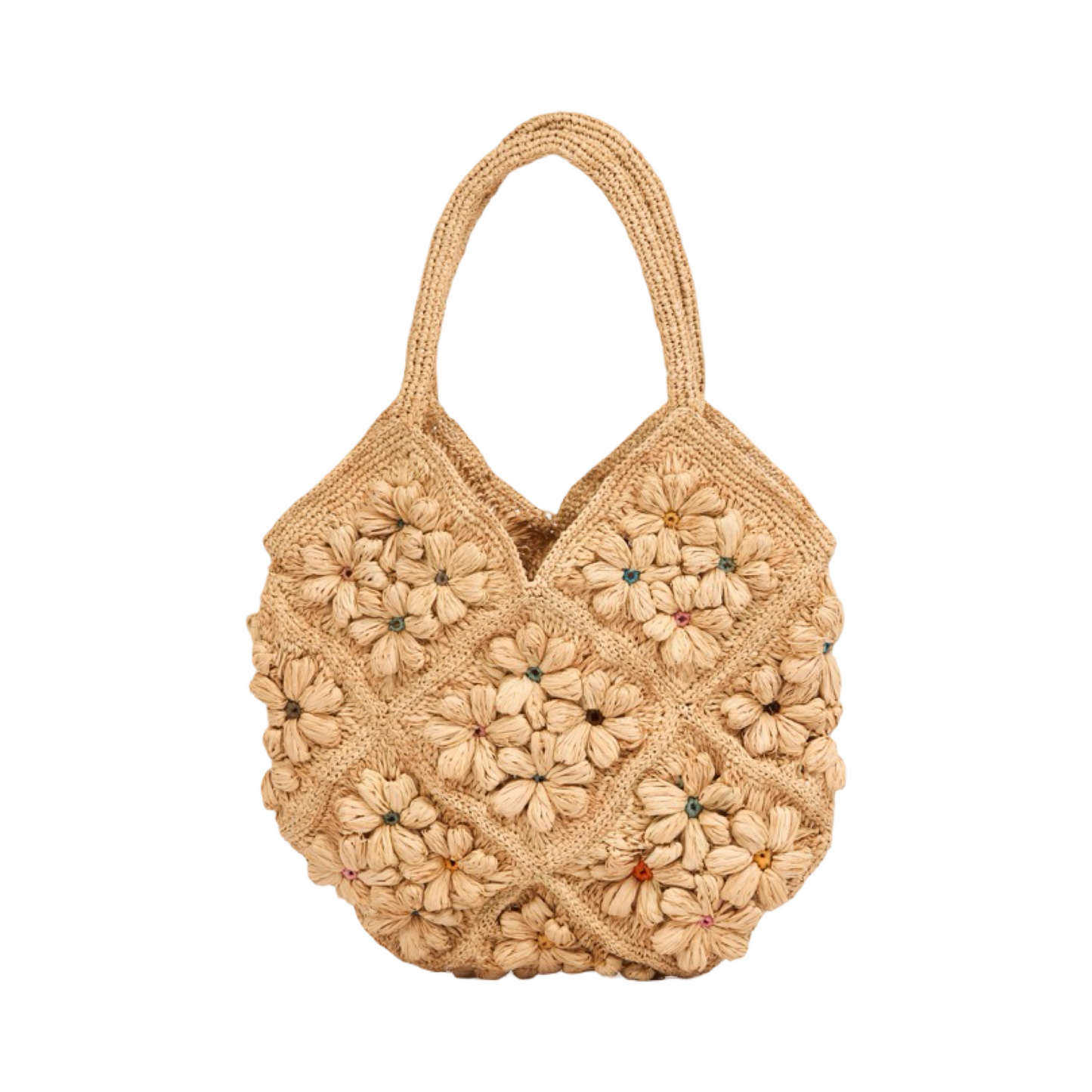 Everyday Floral Straw Shoulder Bag - Brown