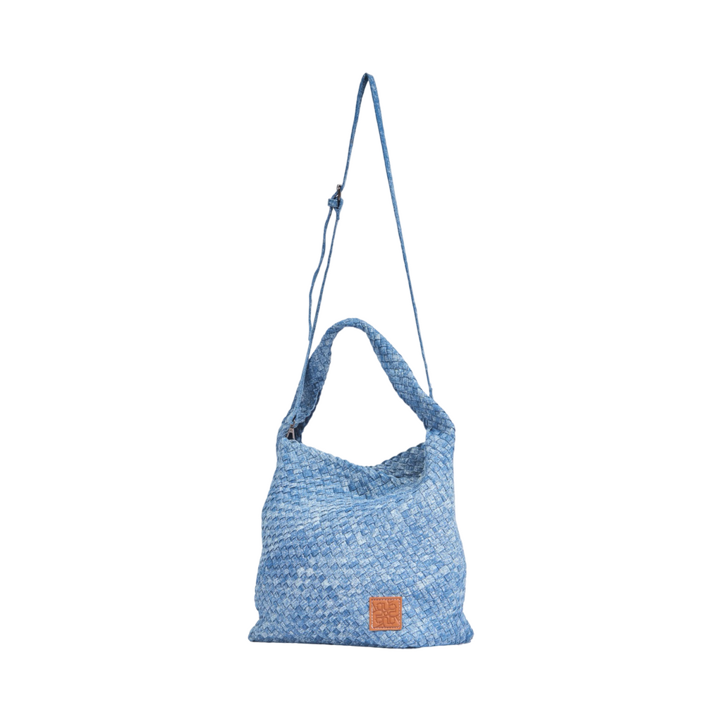 Midnight Weave – Denim Crossbody Bag L – Light Stonewash