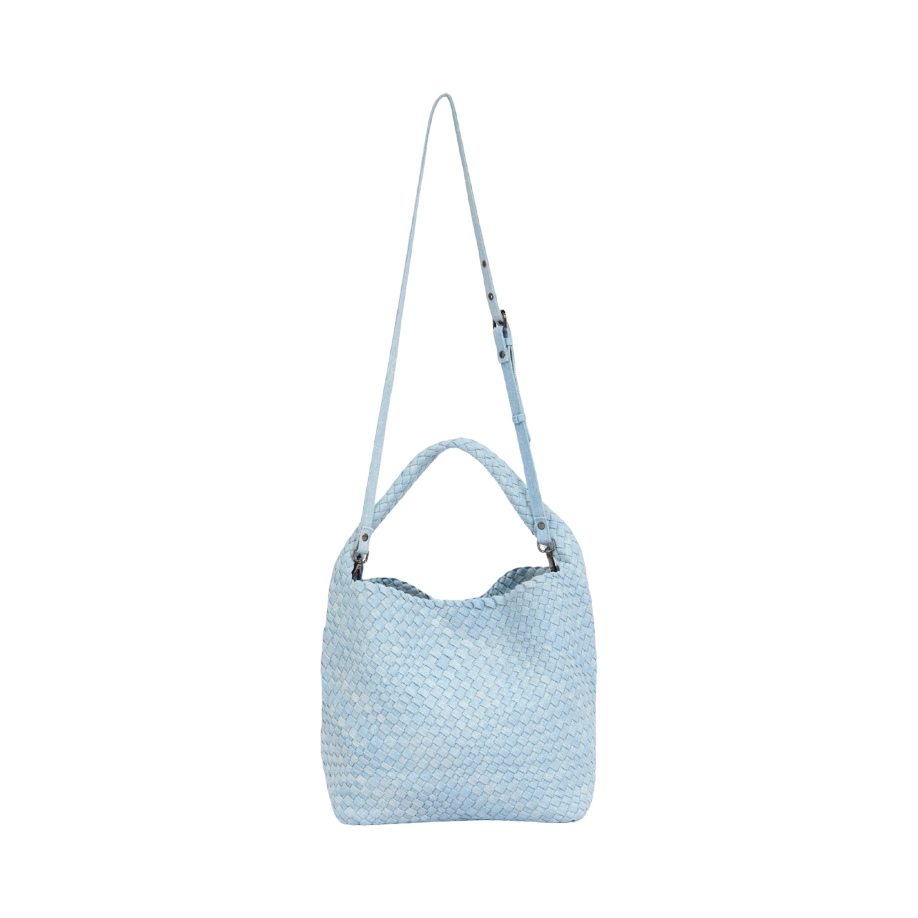 Midnight Weave – Denim Crossbody Bag L – Sky Blue