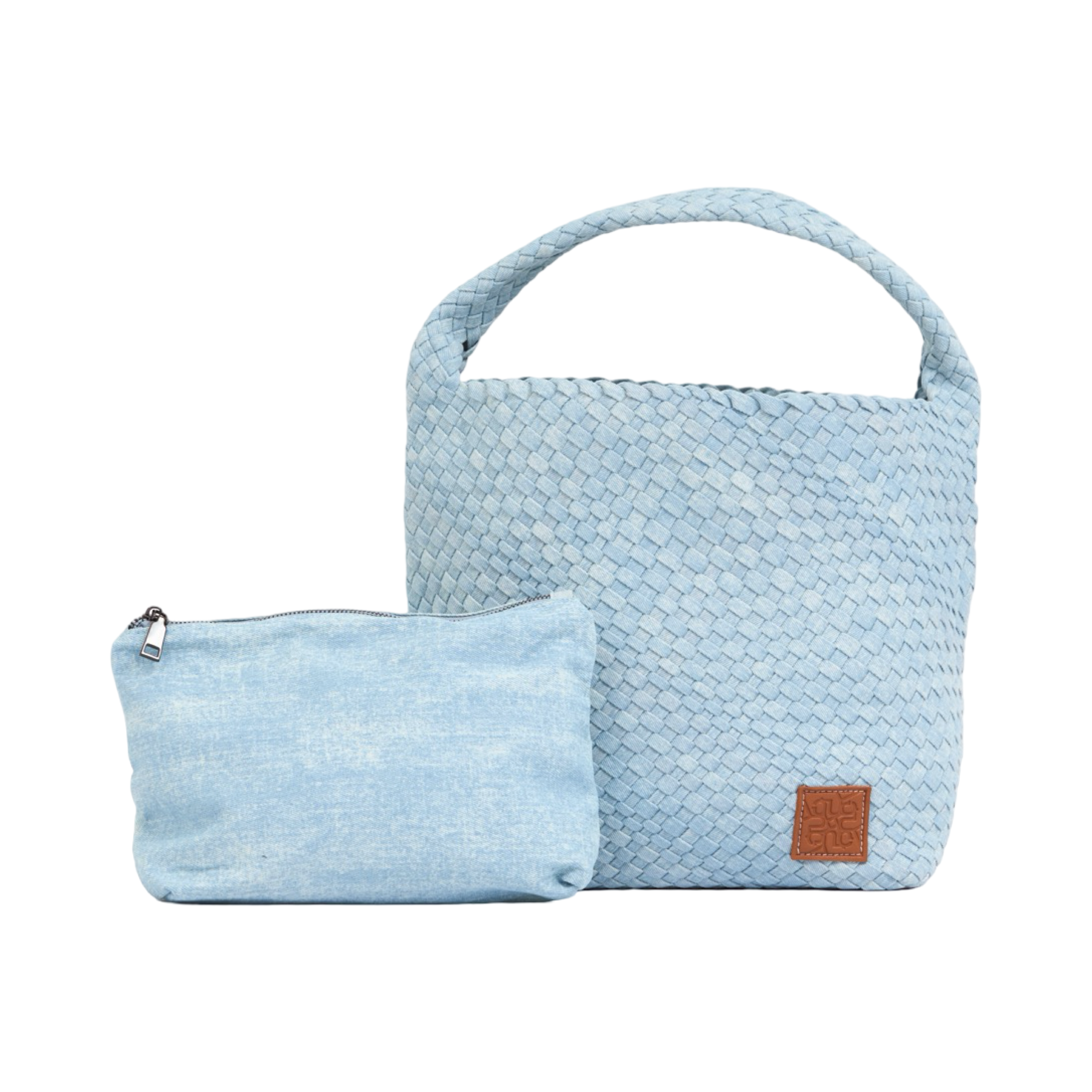 Midnight Weave – Denim Crossbody Bag L – Sky Blue