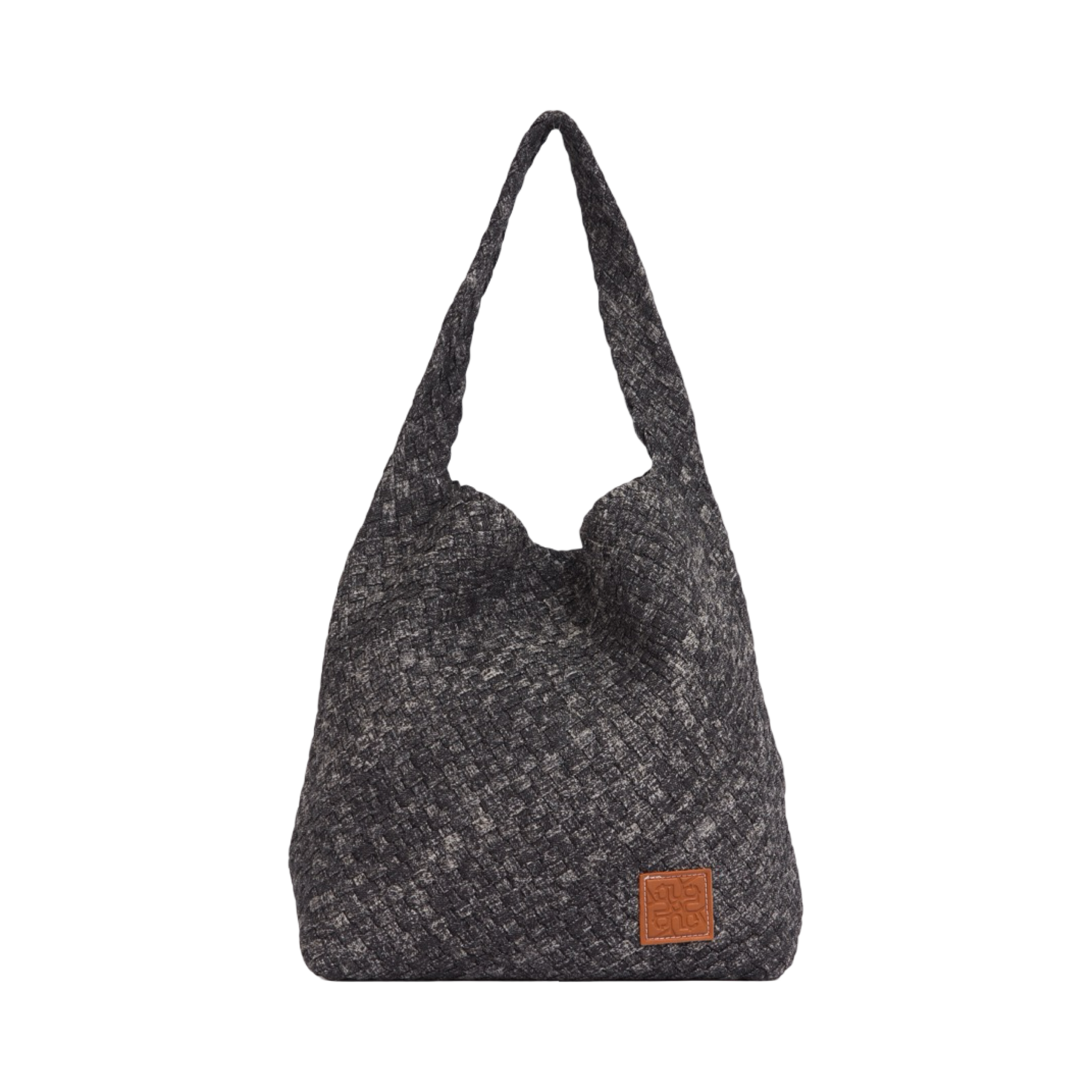 Midnight Weave – Denim Crossbody Bag L – Black