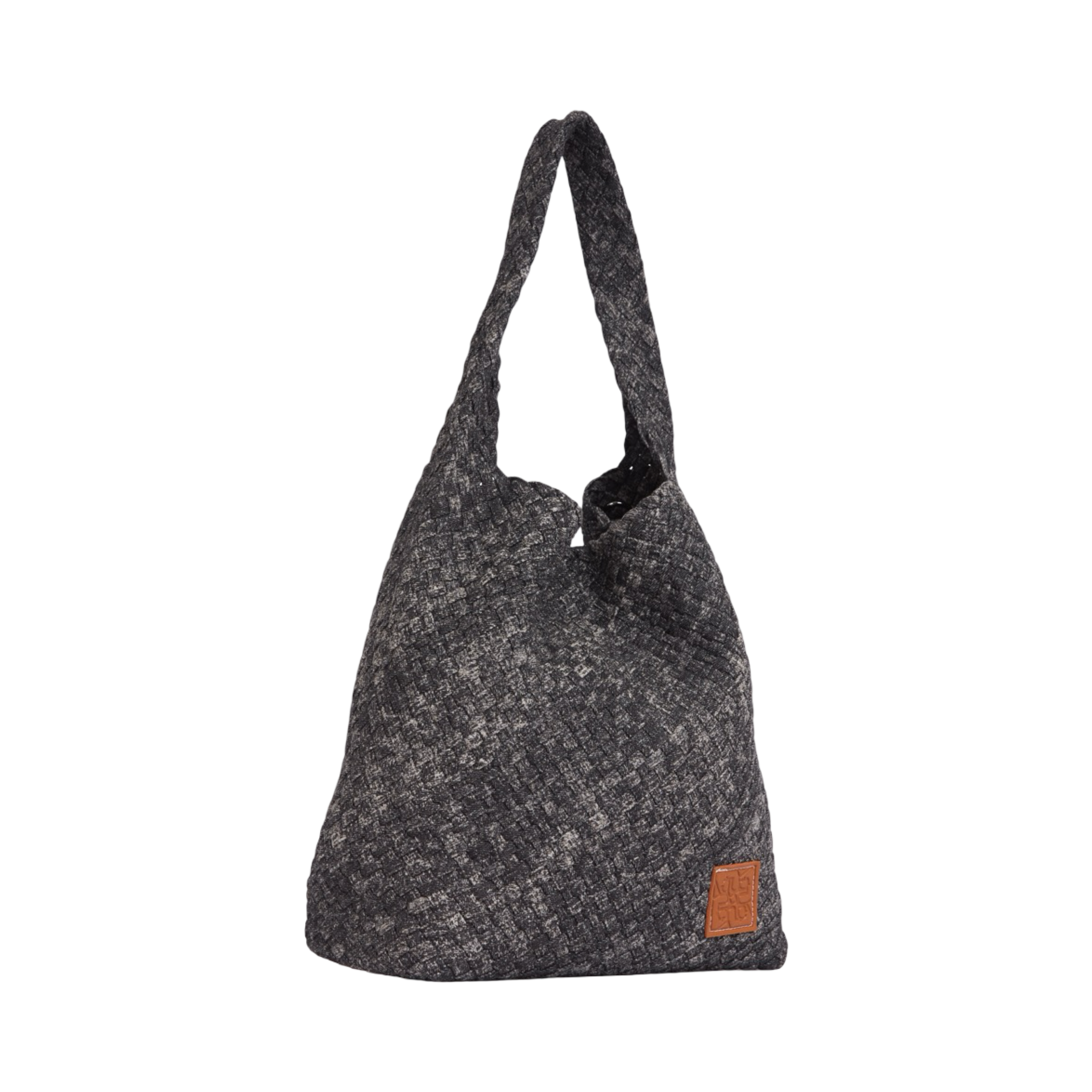 Midnight Weave – Denim Crossbody Bag L – Black