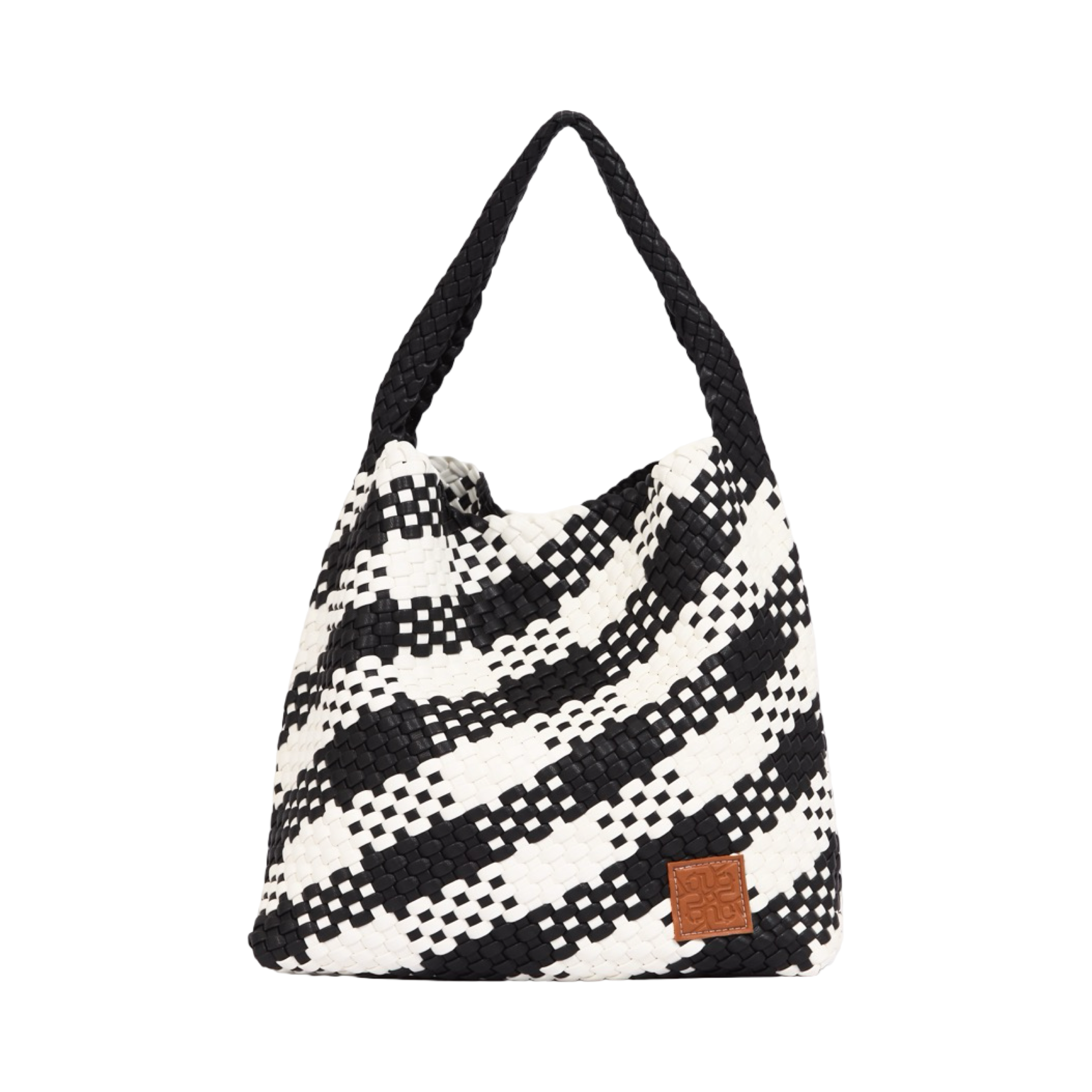 Woven Checkered Tote Bag L - Black