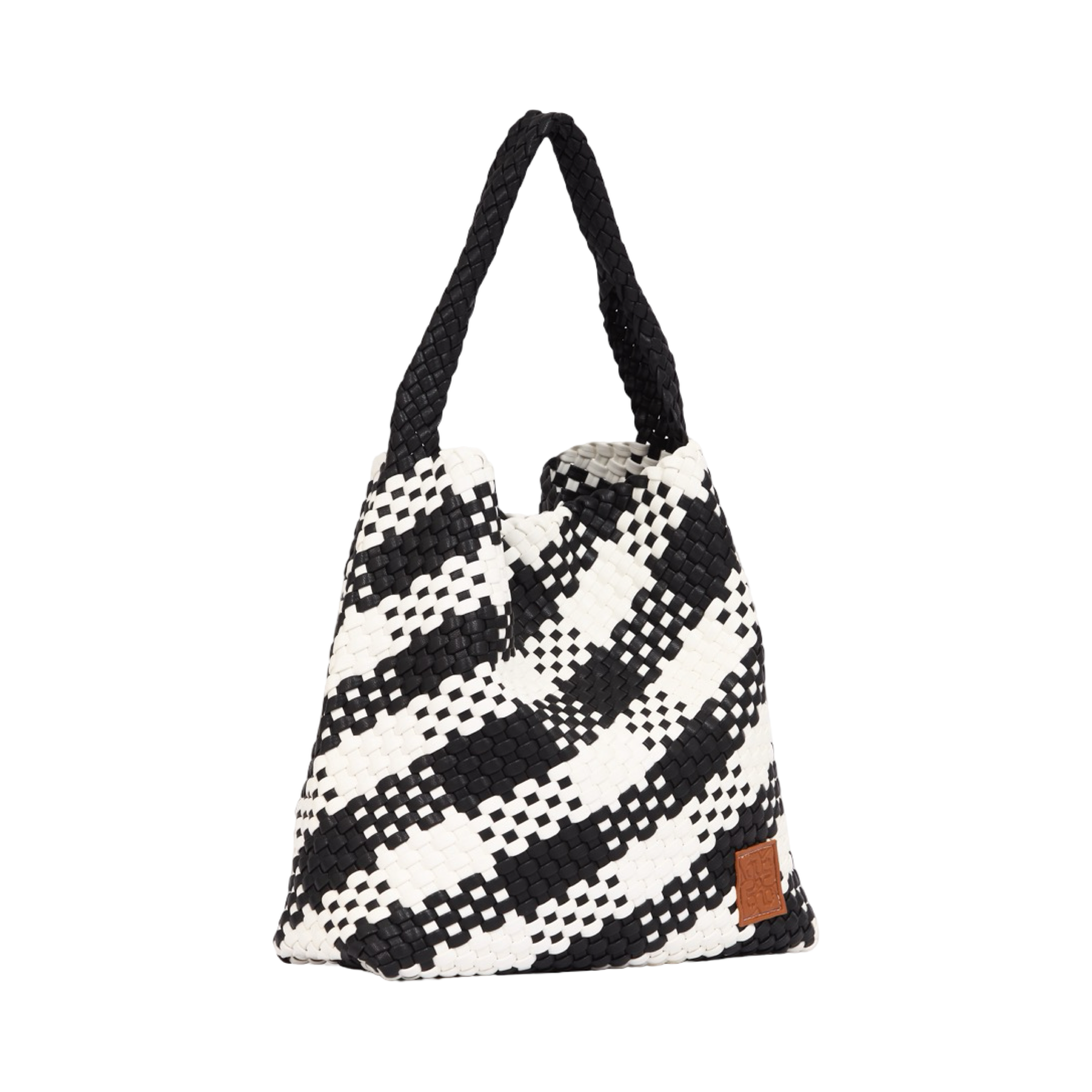 Woven Checkered Tote Bag L - Black