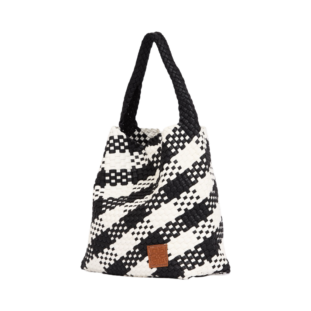 Woven Checkered Tote Bag L - Black