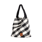 Woven Checkered Tote Bag L - Black