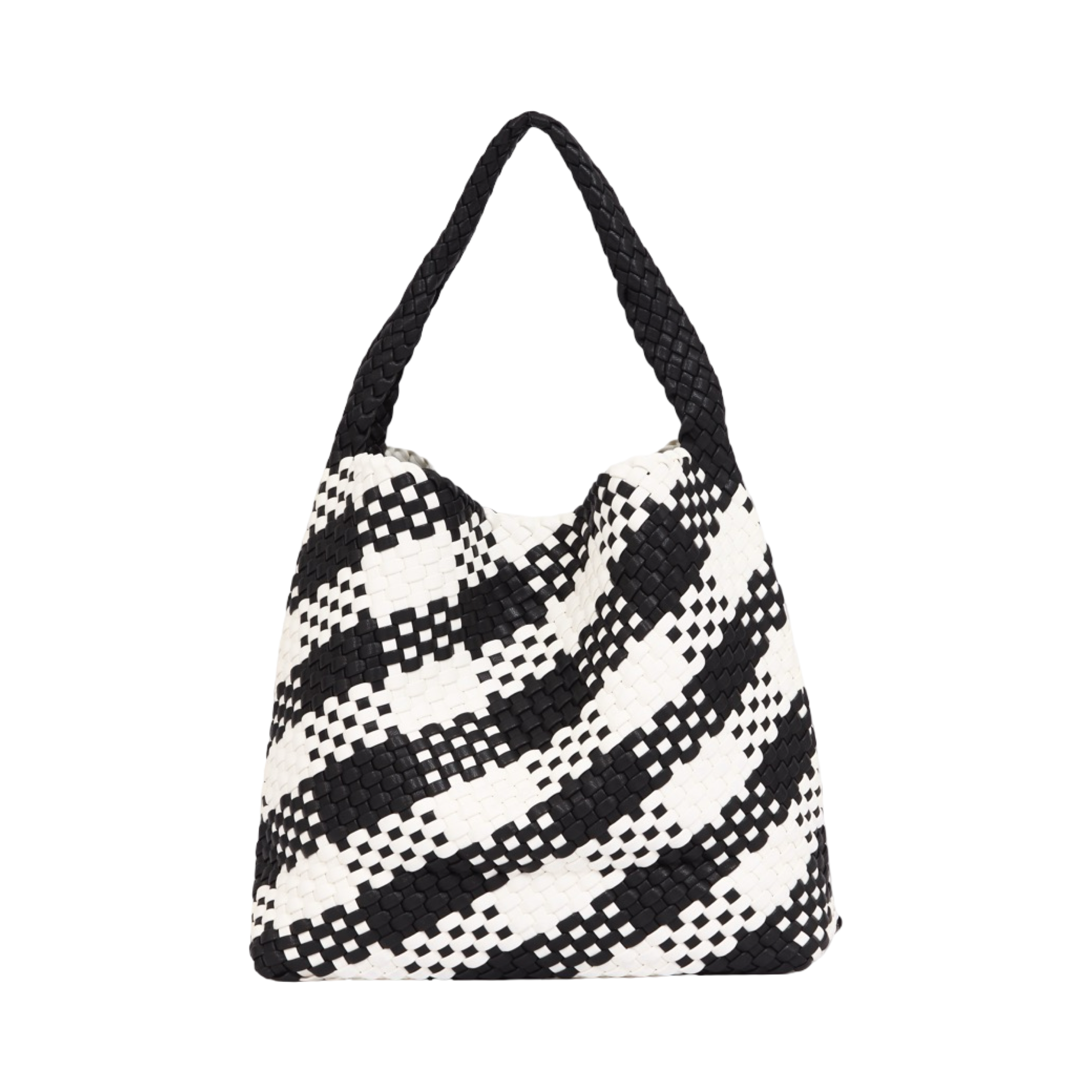 Woven Checkered Tote Bag L - Black