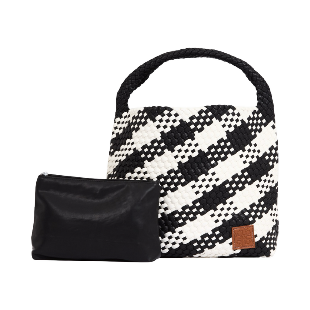 Woven Checkered Tote Bag L - Black