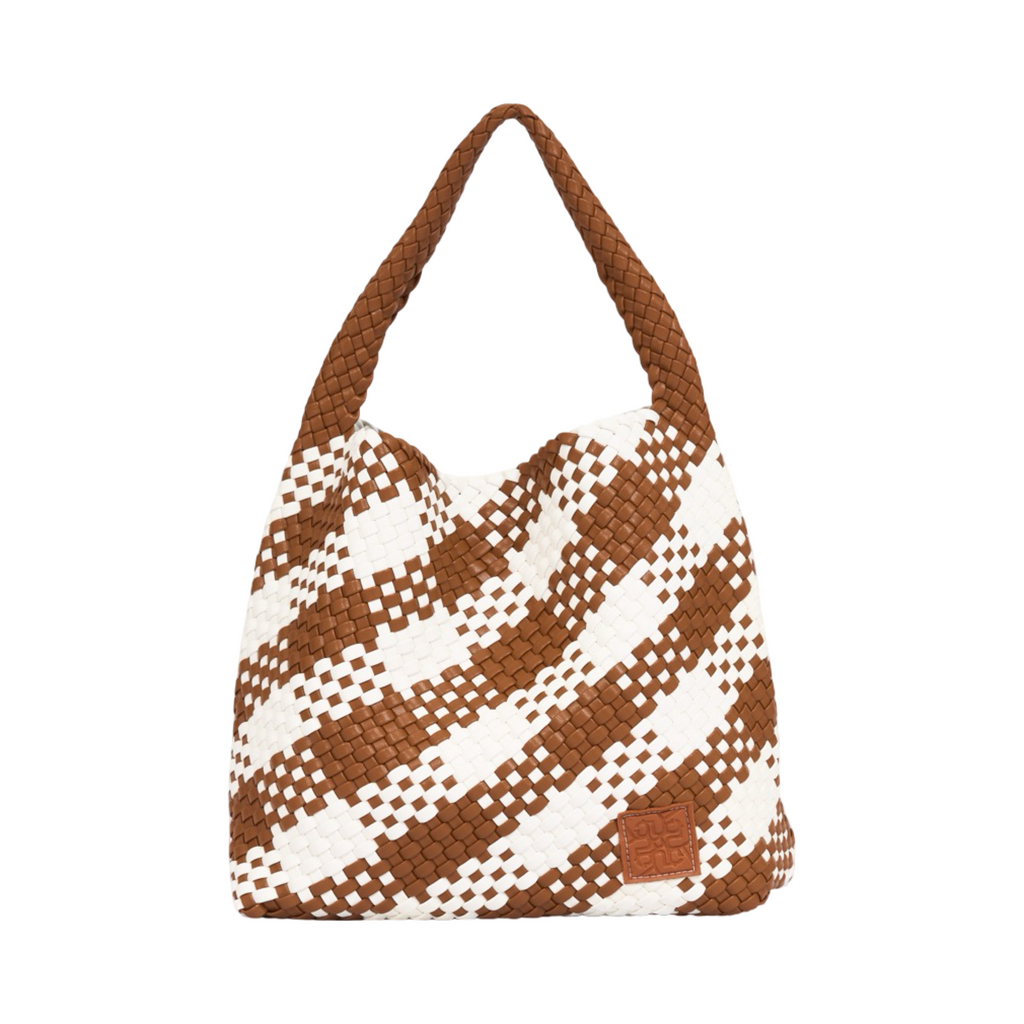Woven Checkered Tote Bag L - Brown