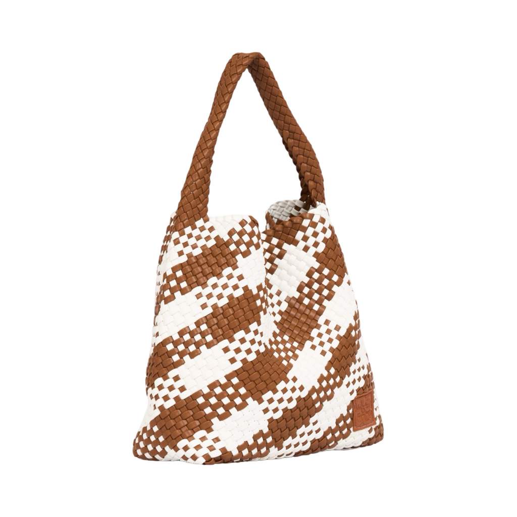 Woven Checkered Tote Bag L - Brown