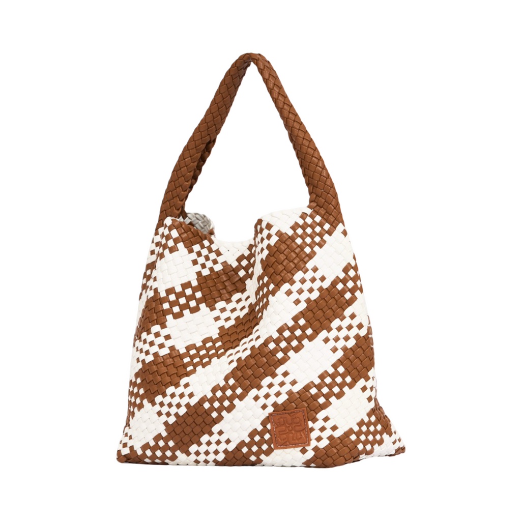 Woven Checkered Tote Bag L - Brown