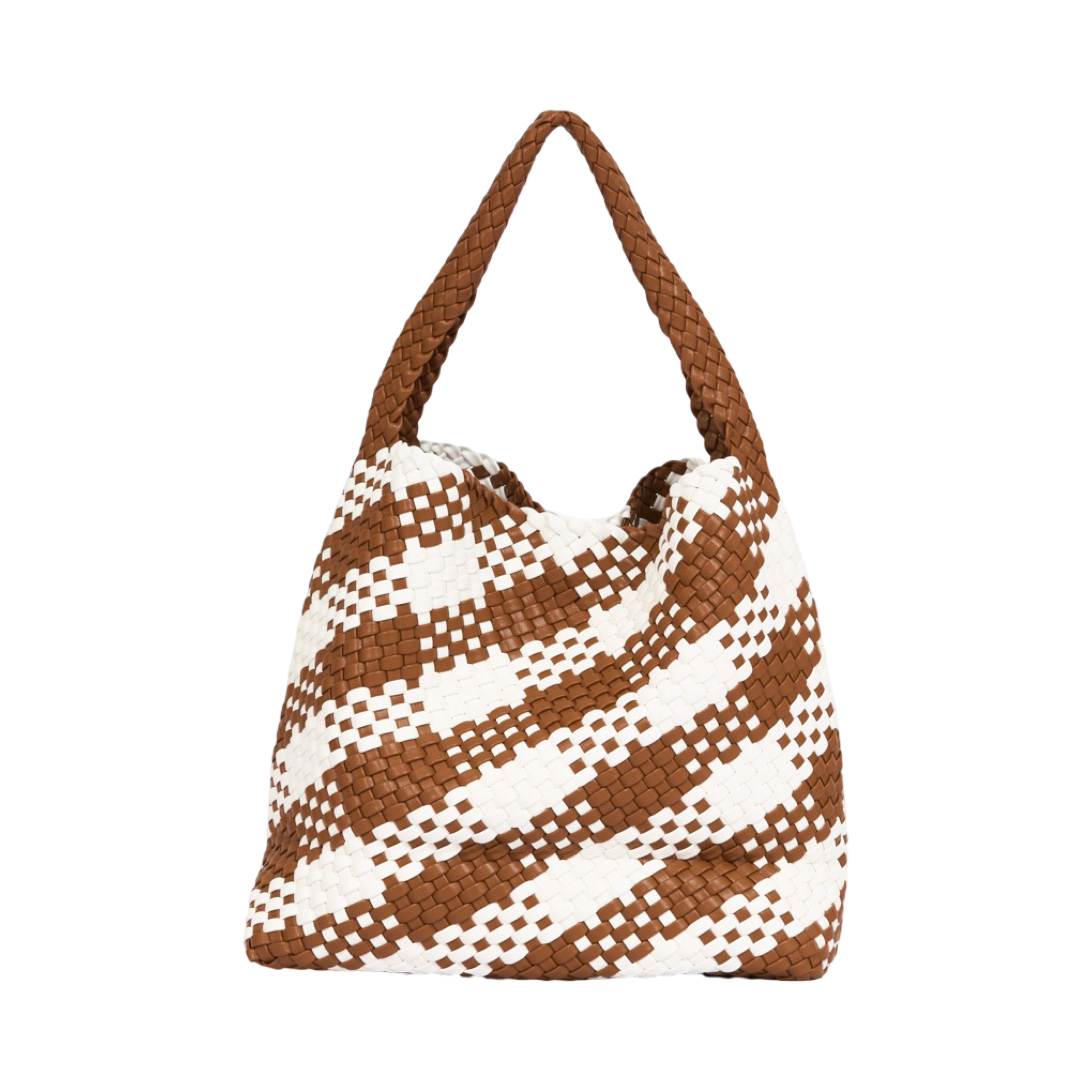 Woven Checkered Tote Bag L - Brown