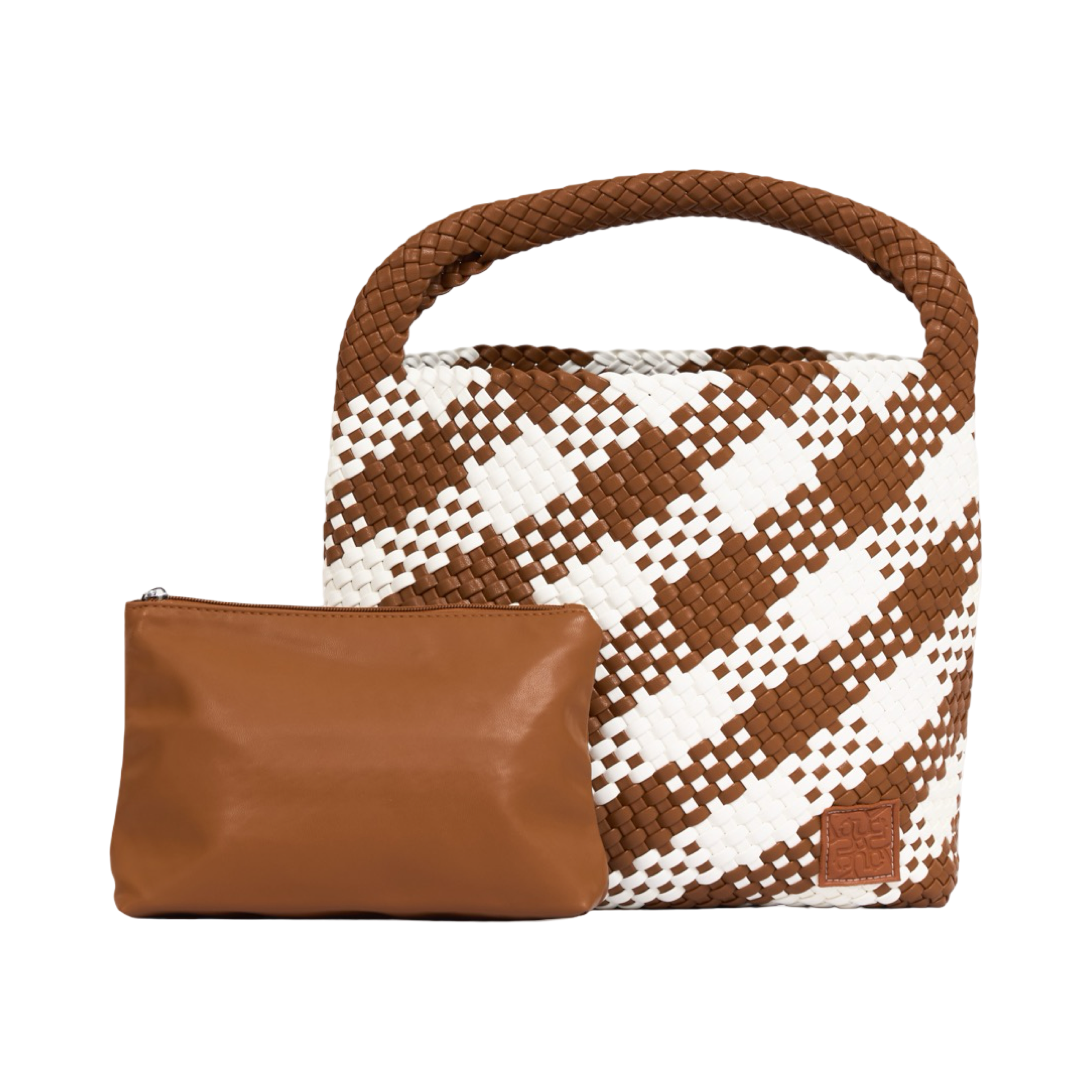 Woven Checkered Tote Bag L - Brown