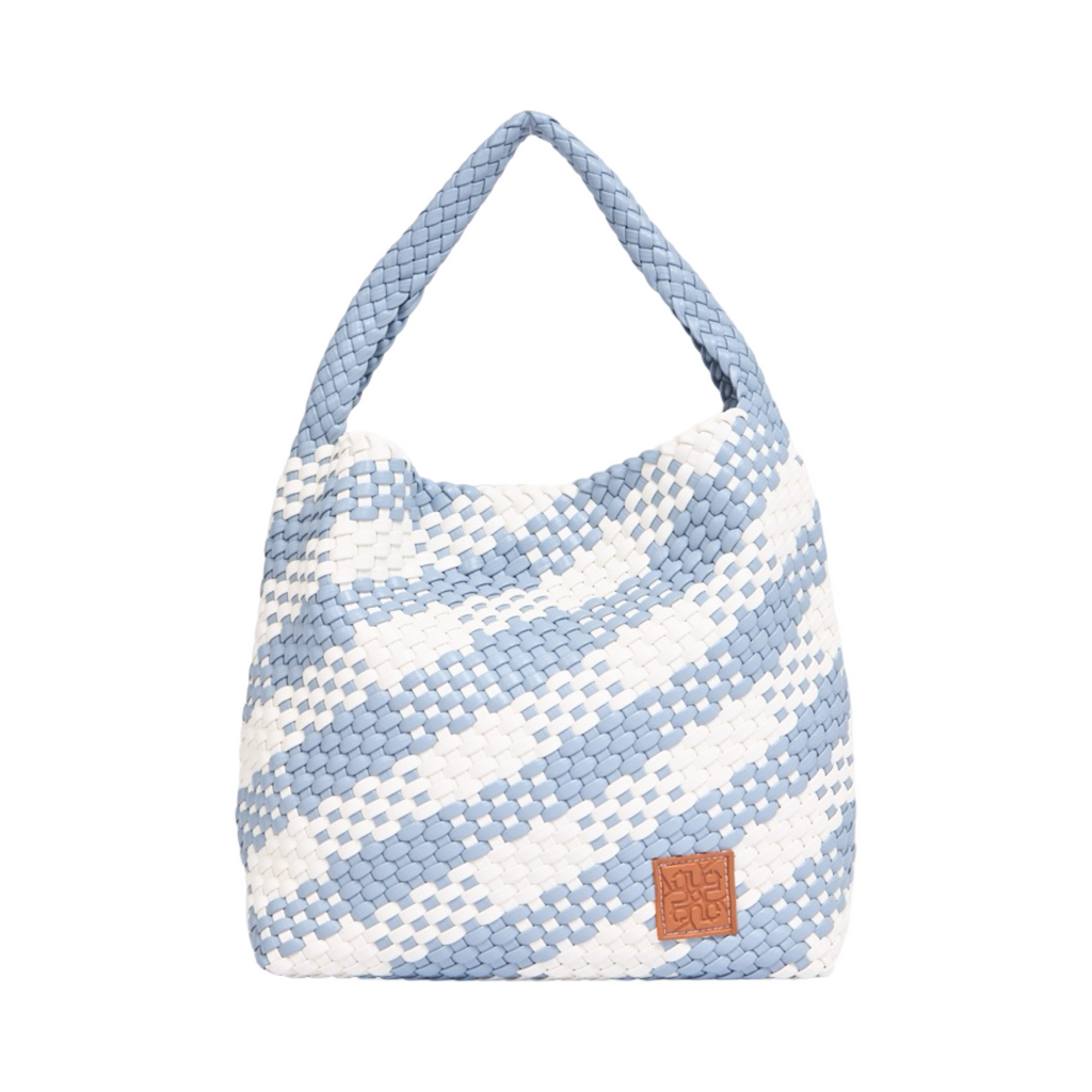 Woven Checkered Tote Bag L – Blue