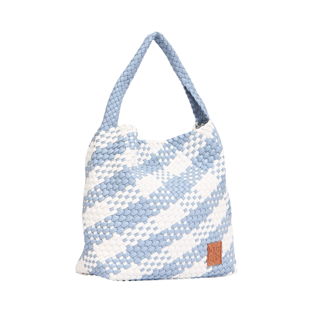 Woven Checkered Tote Bag L – Blue