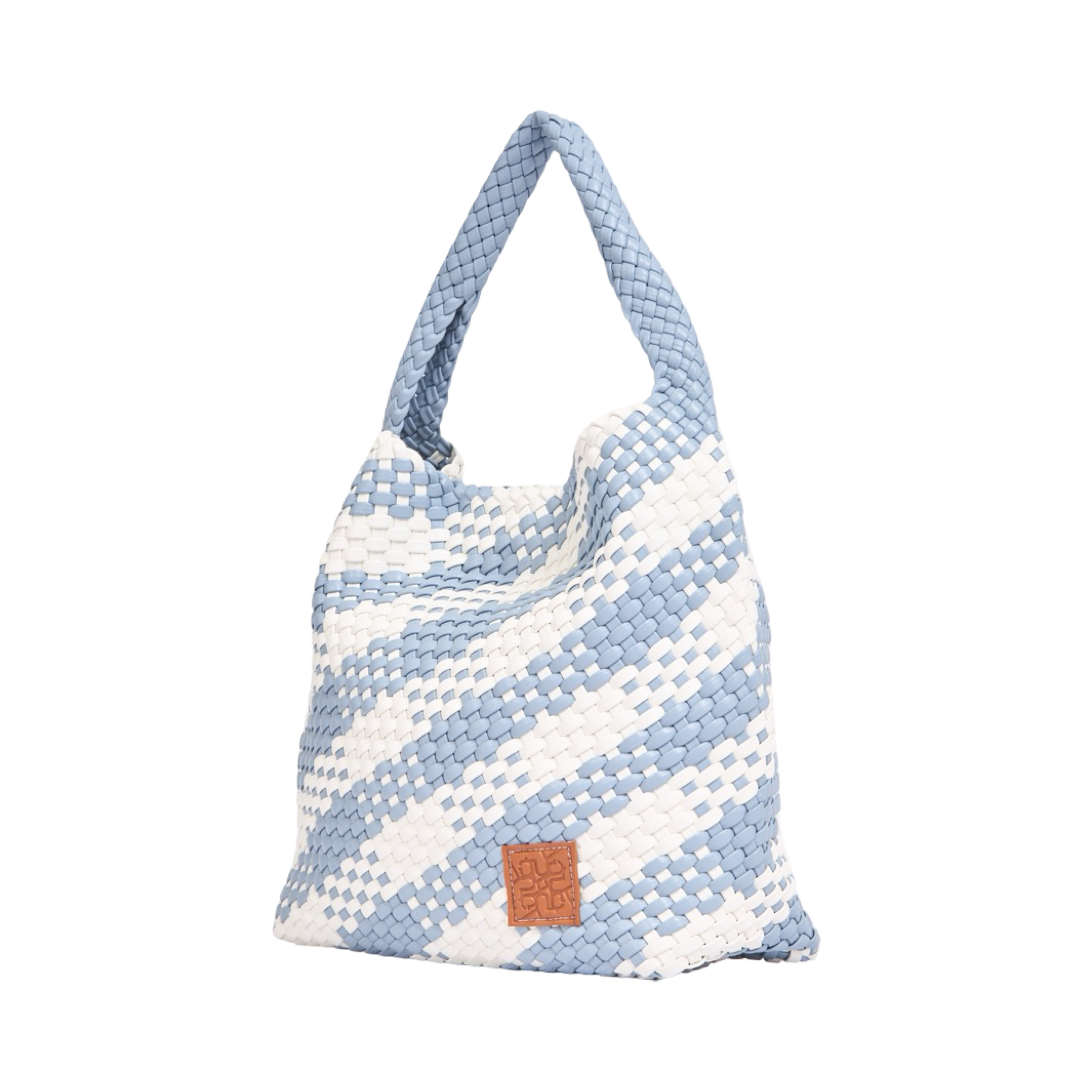 Woven Checkered Tote Bag L – Blue