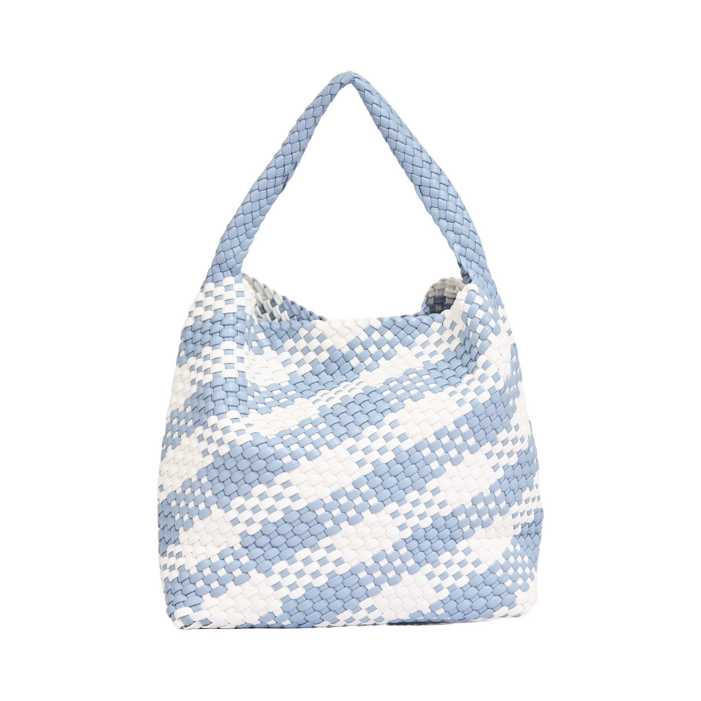 Woven Checkered Tote Bag L – Blue