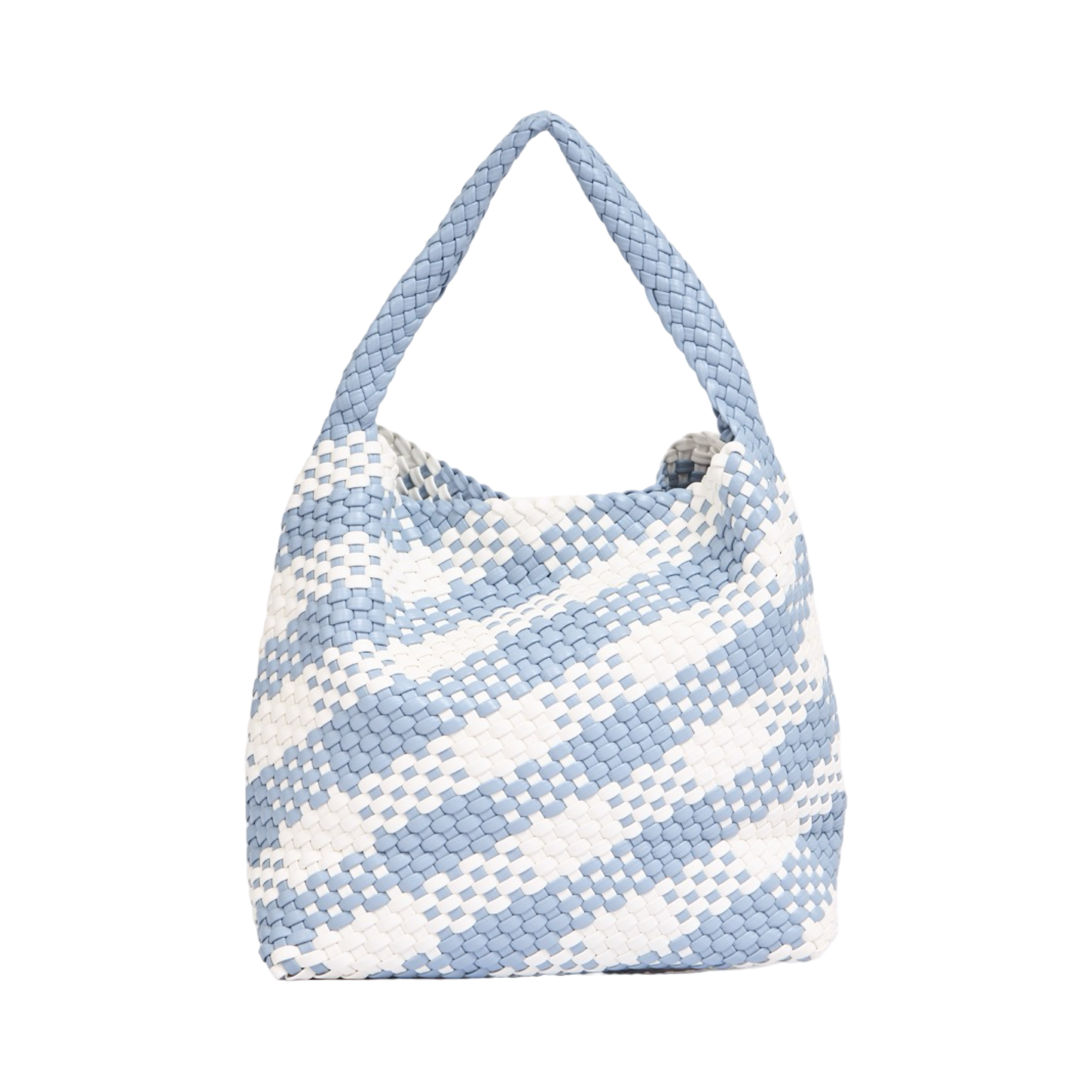 Woven Checkered Tote Bag L – Blue