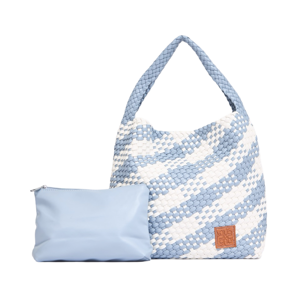 Woven Checkered Tote Bag L – Blue